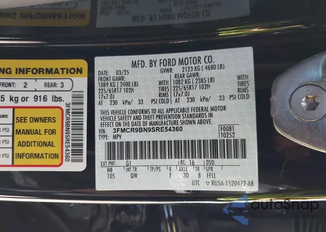 2025 Ford Bronco Sport Big Bend z USA, uszkodzony, nr VIN 3FMCR9BN9SRE54360